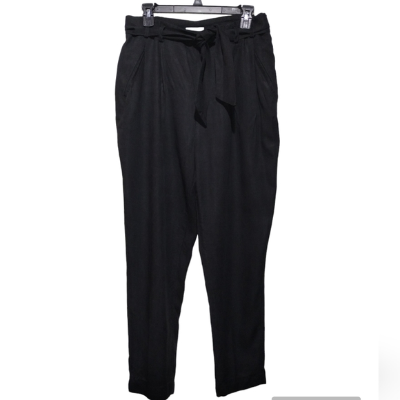 H&M Conscious Women's Black High-Rise Belted Linen Crop Pants - Picture 9 of 9